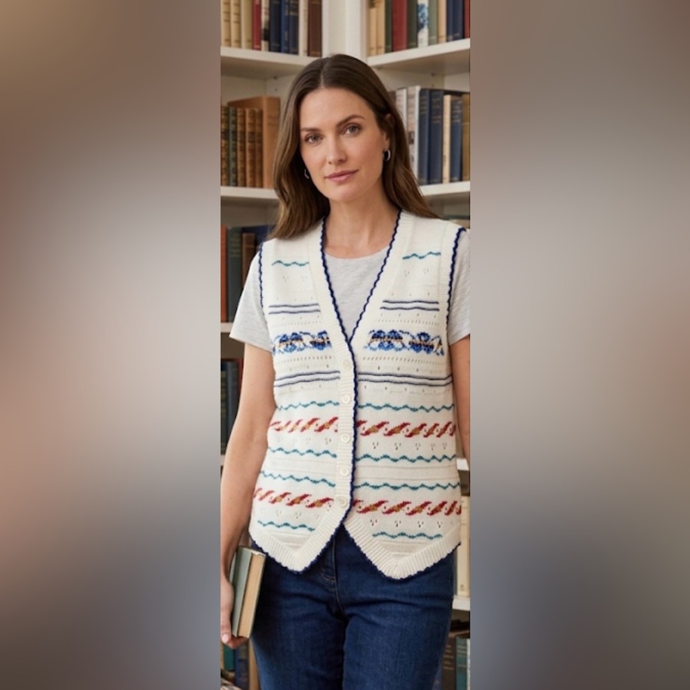 Women's Multicolor Patterned Cardigan Vest